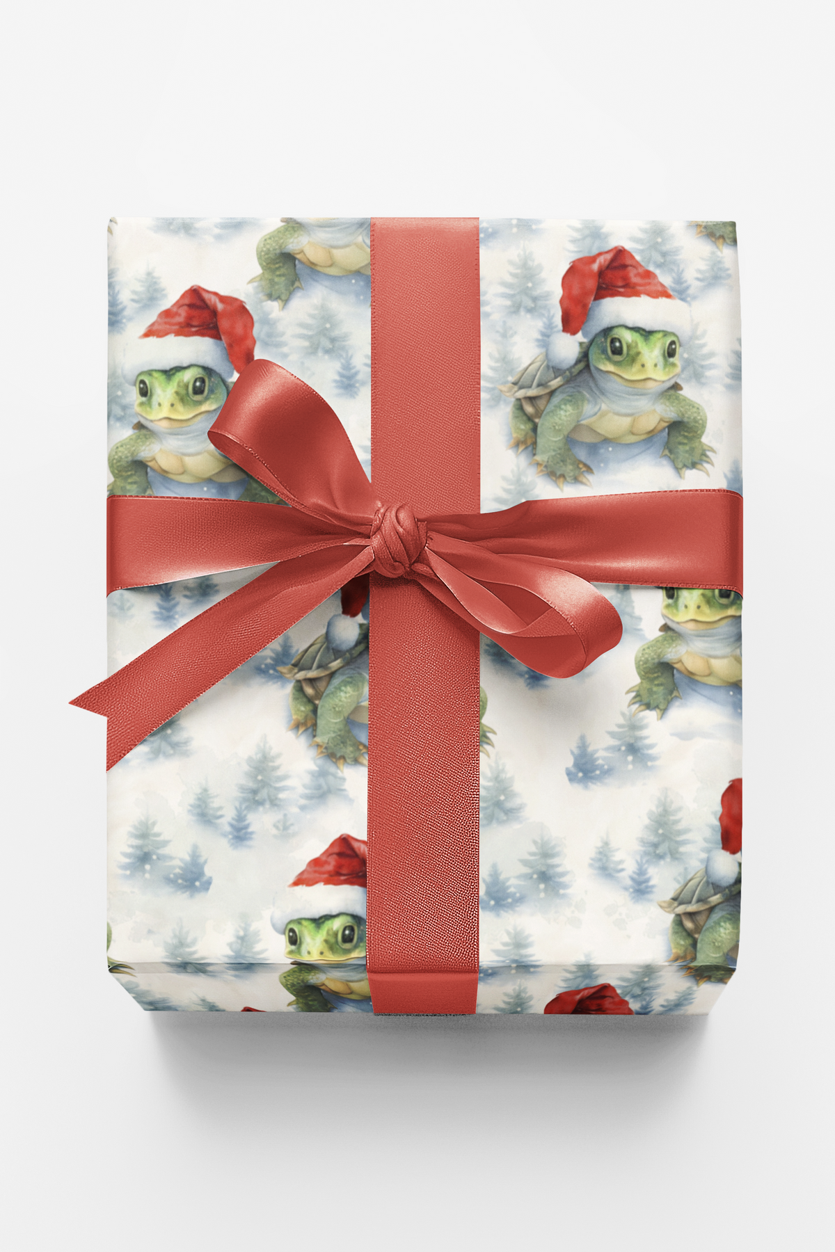 Adorable Turtle Gift Wrap Roll, Santa Hat Turtle Christmas Wrapping Paper, Holiday Present Paper, Animal Lover Xmas Wrapping 