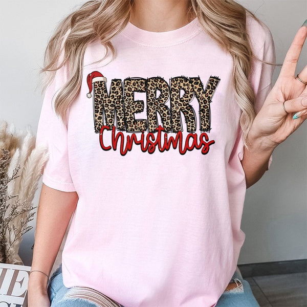 Leopard Print Holiday Shirt, Merry Christmas Leopard T-Shirt, Adorable Animal Print Christmas Tee, Festive Graphic Shirt Pres