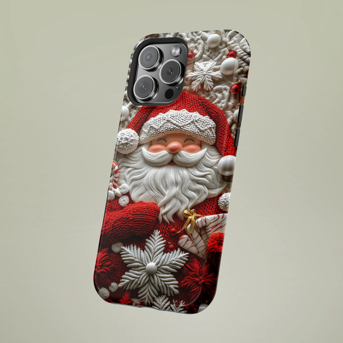 iPhone Tough Phone Case, Santa Claus Phone Case, Festive 3D Textured Christmas Cover, Vintage Holiday Winter Hard Case Xmas P