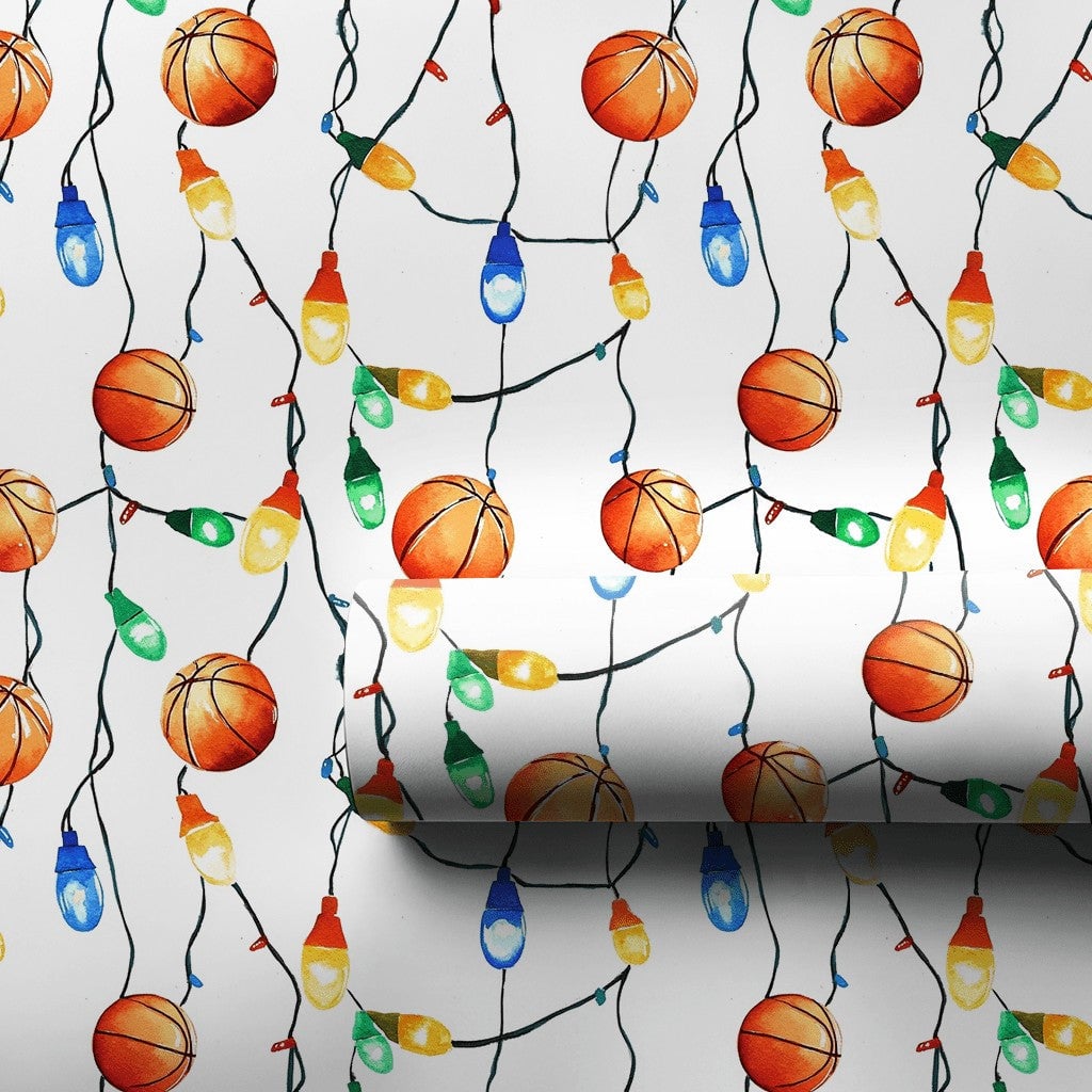 Sports Holiday Gift Wrap, Basketball Christmas Wrapping Paper, Xmas Lights Wrapping Paper, Basketball Fan Gift Wrap, Holiday 