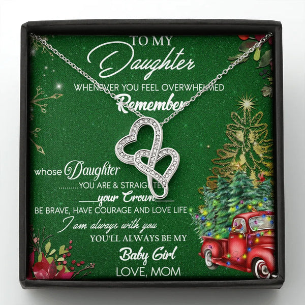 14K White Gold Over Steel Two Hearts Pendant, Double Heart Necklace for Daughter, Holiday Message Card, Daughter Christmas Pr