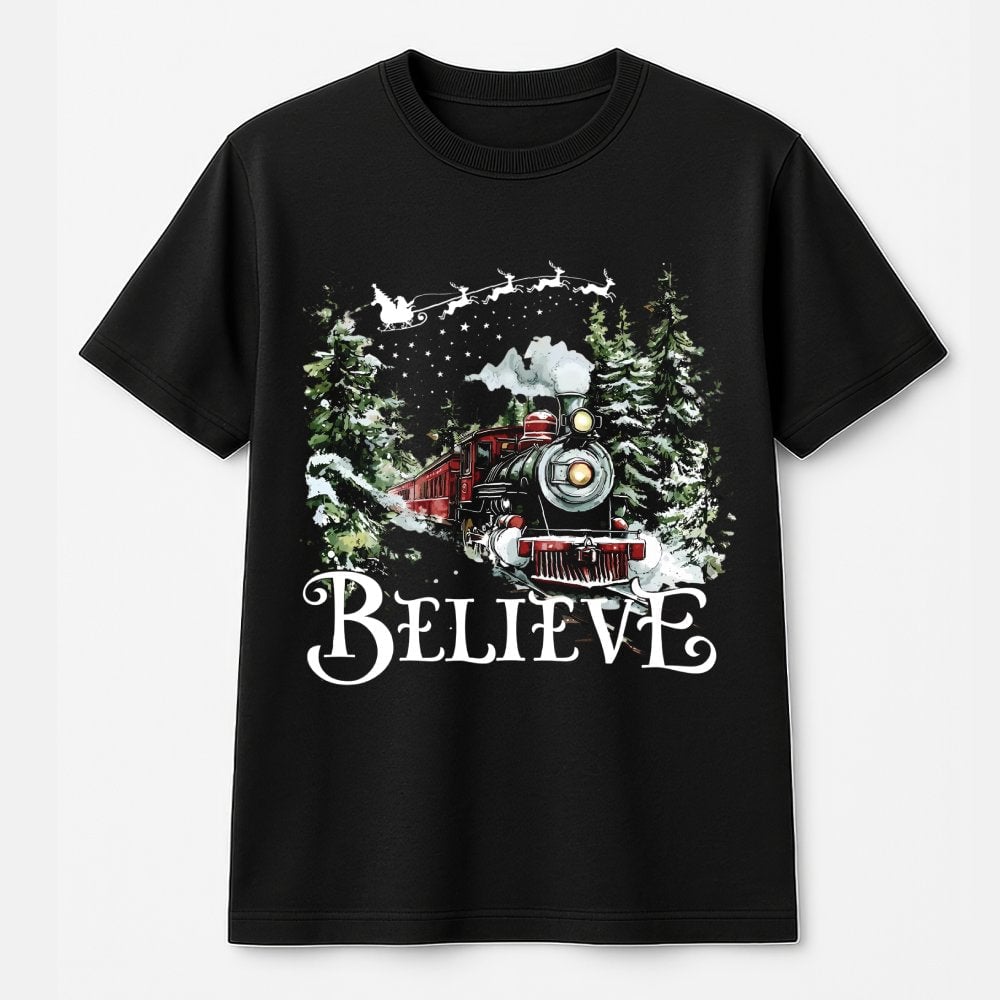 Holiday Express Graphic Tee, Believe Christmas Train T-Shirt, Vintage Magical Winter Train Shirt, Christmas Train T-Shirt, Ho