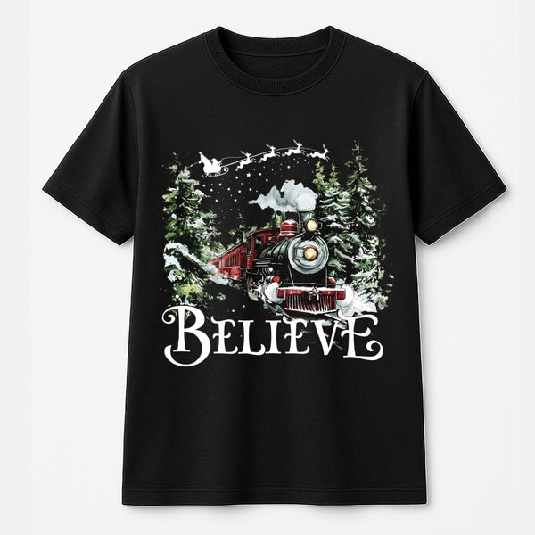 Holiday Express Graphic Tee, Believe Christmas Train T-Shirt, Vintage Magical Winter Train Shirt, Christmas Train T-Shirt, Ho