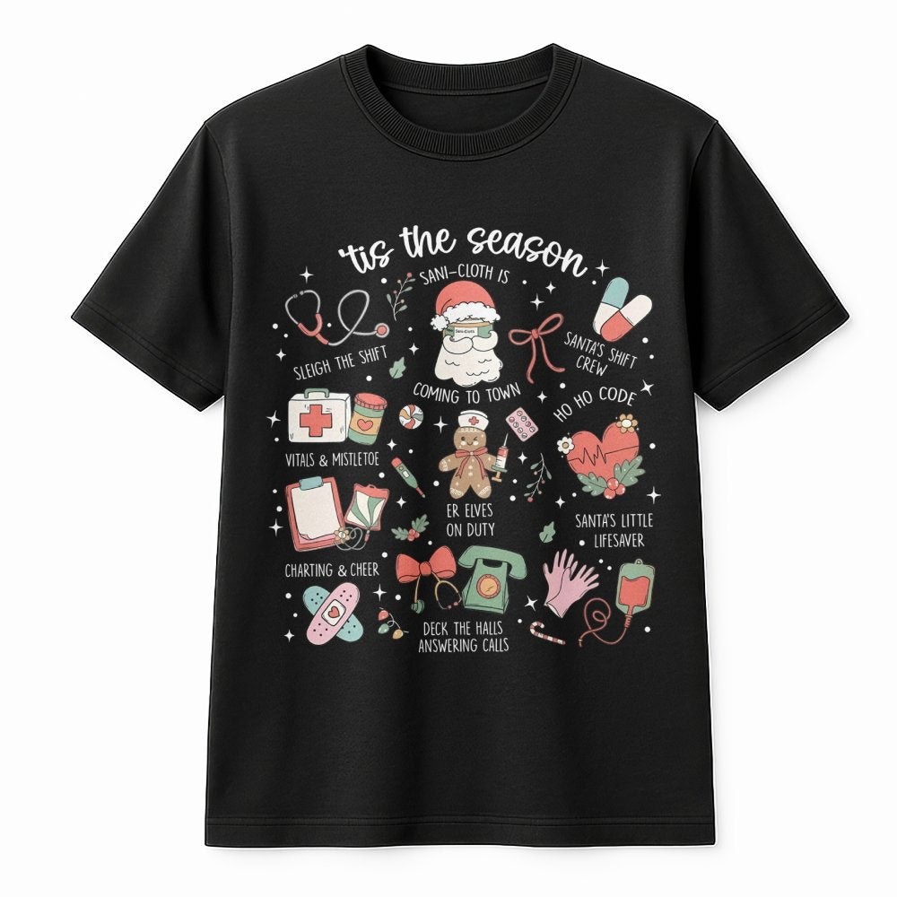 Healthcare Holiday Graphic Tee, Humorous Nurse Christmas Shirt, RN LPN Medical Staff Xmas Shirt, Nursing Student Christmas T-