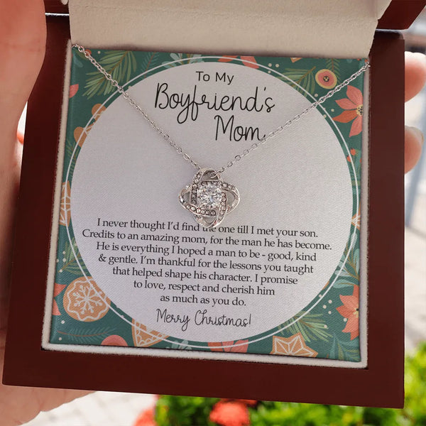14k White Gold Knot Necklace, Love Knot Necklace for Boyfriend's Mom, Cubic Zirconia Pendant Necklace, Christmas Present for 