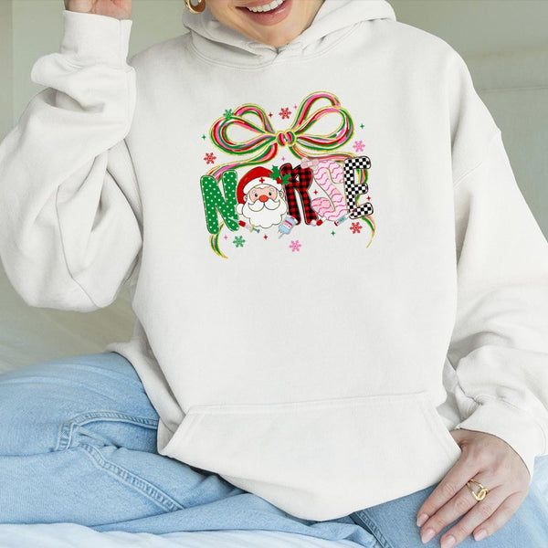 Christmas Nurse Hoodie, Santa Coquette Bow Nurse Hoodie, Holiday RN Medical Student Hoodie, Xmas Winter Pullover Hoodie, Nurs