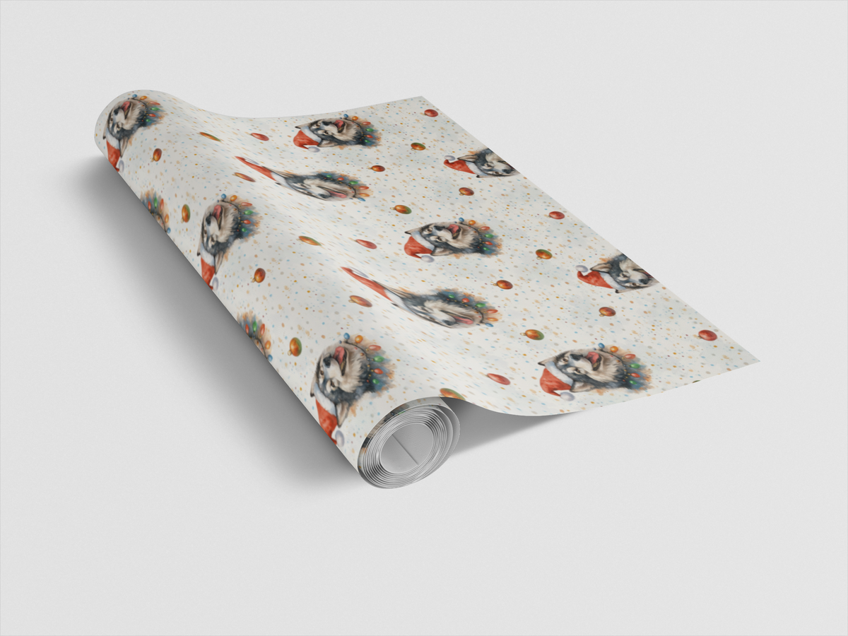 Santa Dog Gift Wrap, Alaskan Malamute Christmas Wrapping Paper, Malamute Holiday Wrapping Paper, Dog Lover Xmas Present Wrap,