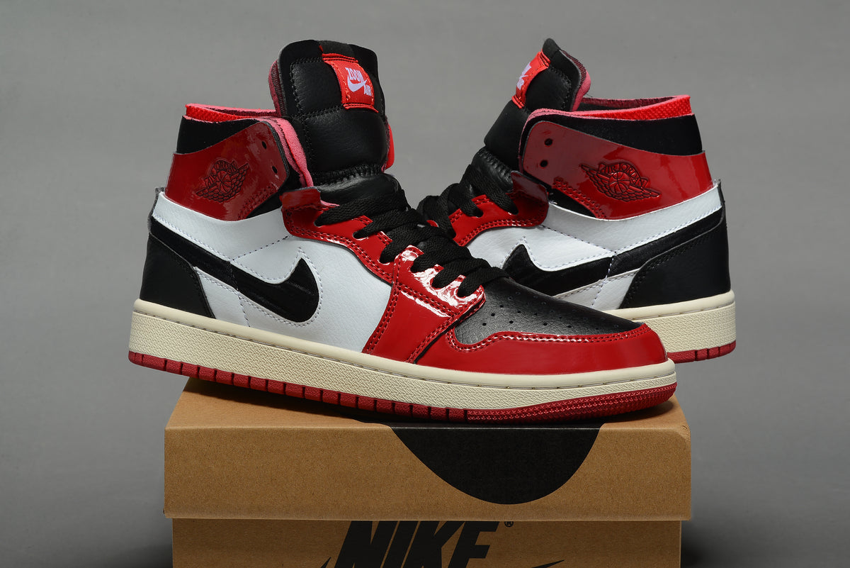 Sneakers, Red Black White Colorway, Patent Leather Footwear, Lace Up Design, Casual Gift for Sneaker Fans