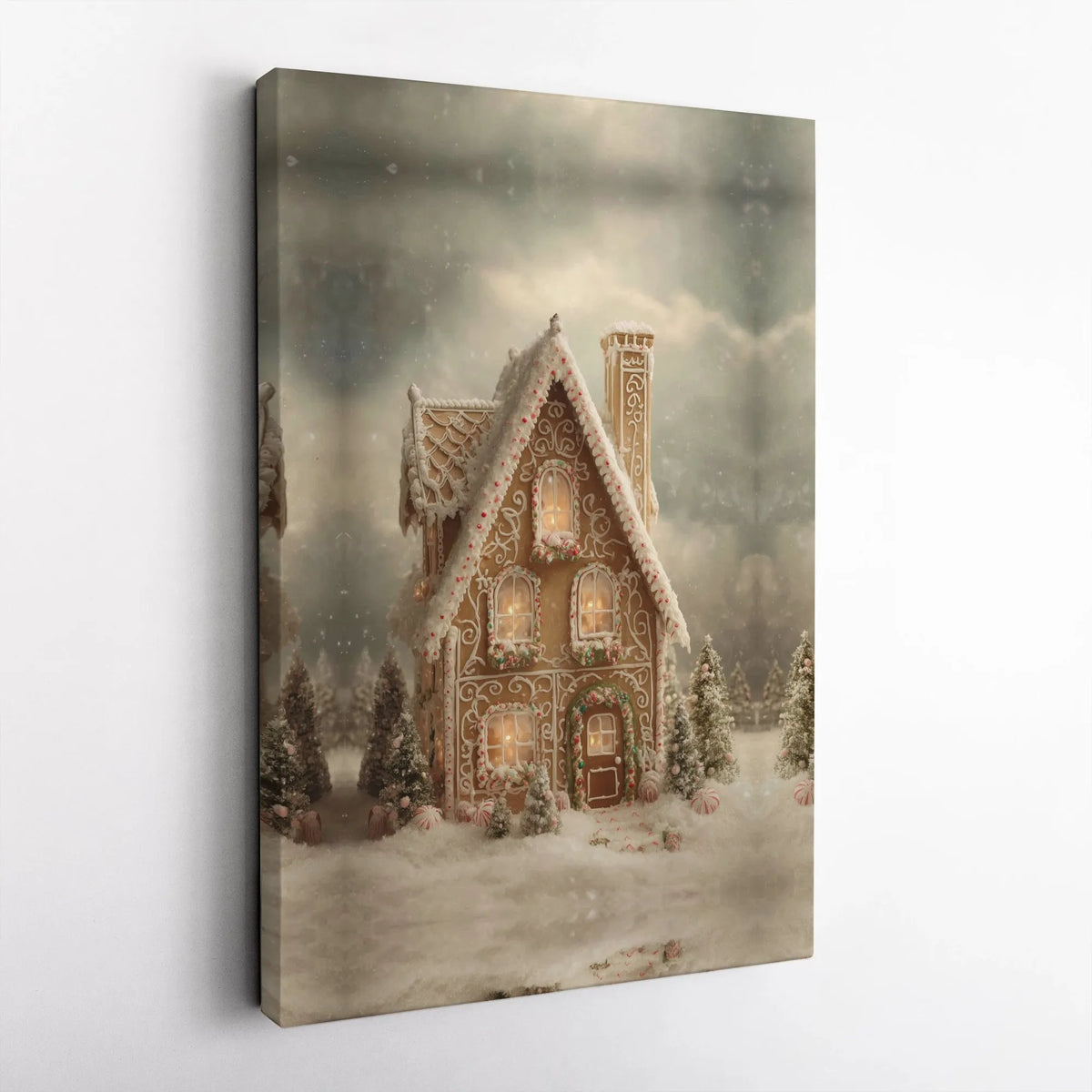 Winter Holiday Cabin Print, Gingerbread House Christmas Wall Art, Comfy Snowy Cottage Poster, Festive Seasonal Decor, Digital