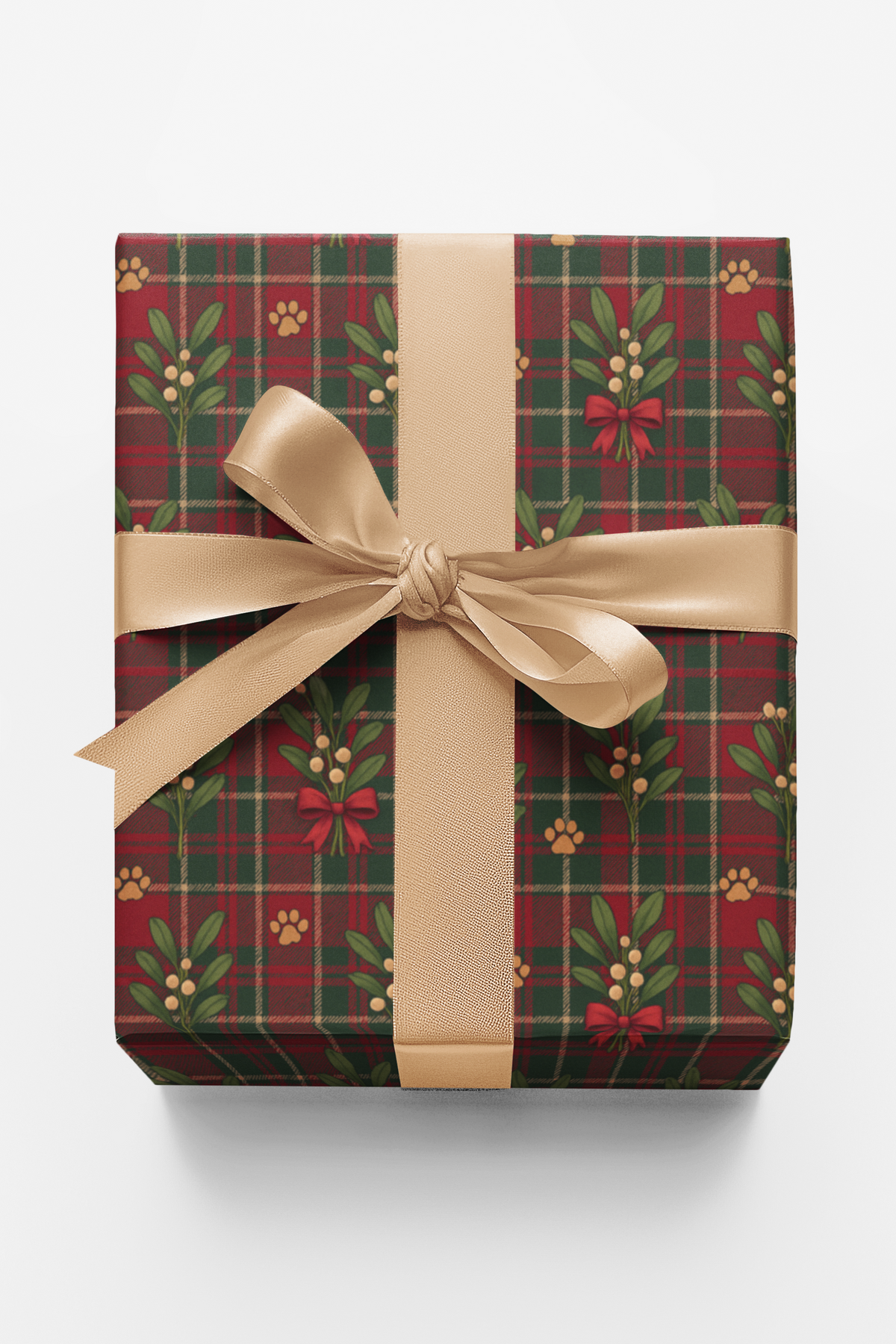 Red Tartan Dog Gift Wrap, Pawliday Plaid Wrapping Paper, Christmas Dog Paw Wrapping Paper, Holiday Plaid Gift Wrap, Dog Lover