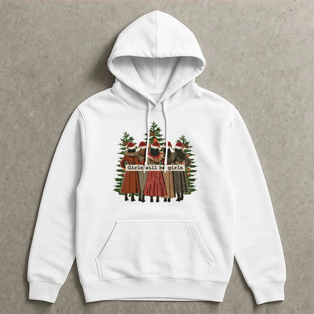 Christmas Best Friend Graphic Hoodie, Girls Will Be Girls Hoodie, Matching Holiday Sweatshirt, Adorable Winter Besties Hooded
