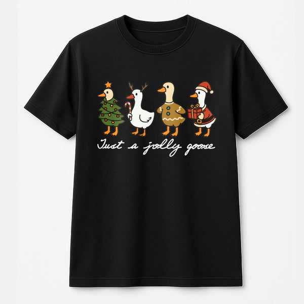 Humorous Holiday Goose Duck Tee, Jolly Goose Christmas T-Shirt, Adorable Festive Goose Graphic Shirt, Retro Xmas Goose Lover 
