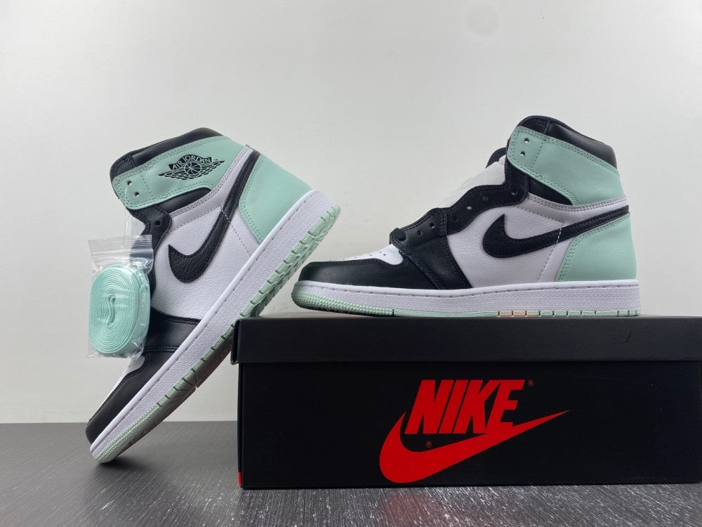 Retro High Top Sneakers, Mint Green Black Colorway, Lace Up Design, Casual Gift for Sneaker Fans