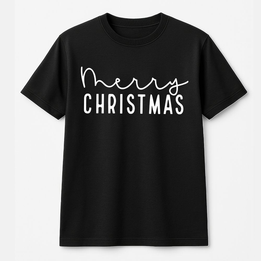 Minimalist Script Holiday Graphic Tee, Merry Christmas T-Shirt, Retro Christmas Shirt, Festive Winter Season T-Shirt, Xmas Pr