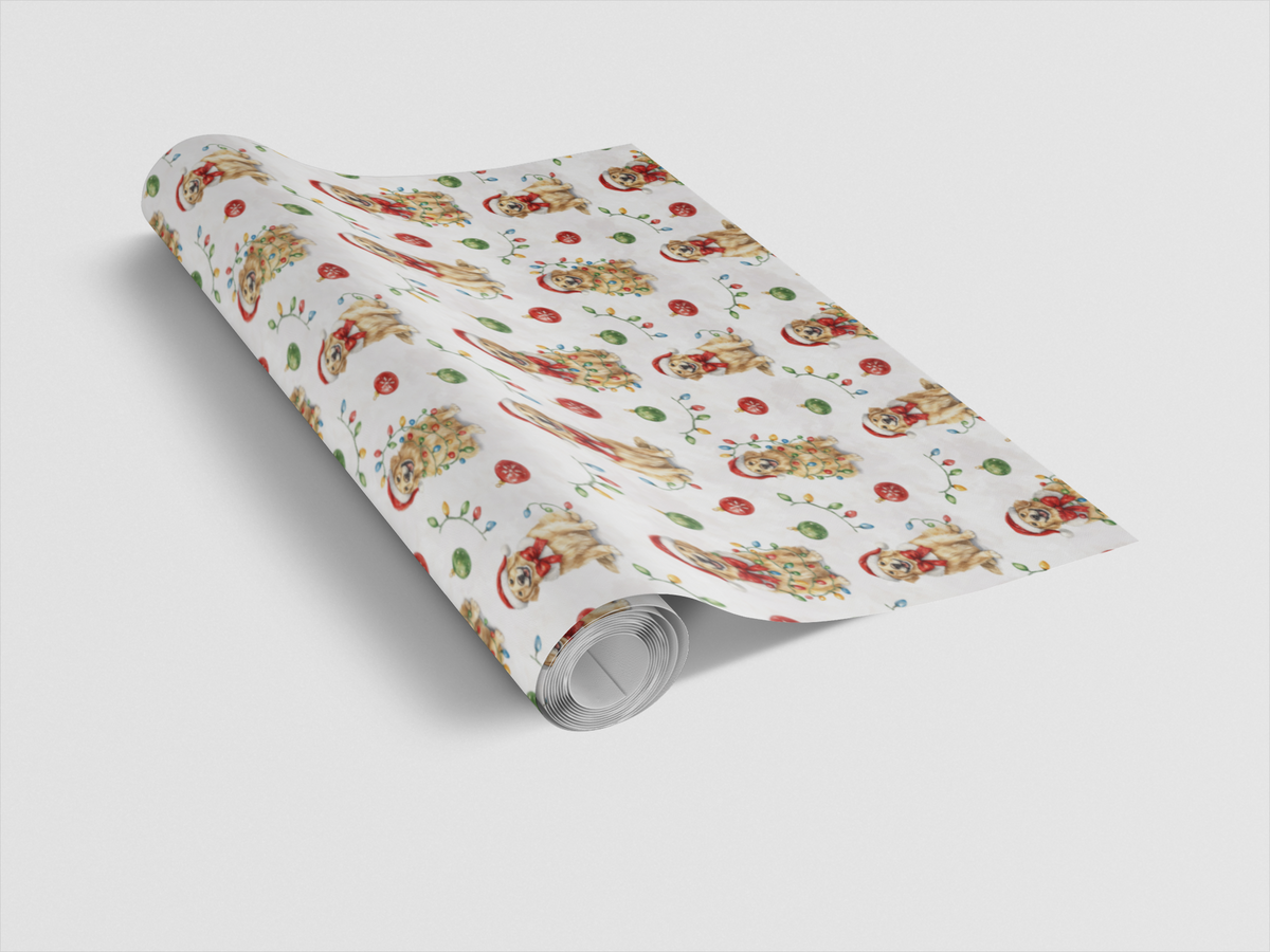 Santa Dog Wrapping Paper, Golden Retriever Christmas Wrapping Paper, Holiday Puppy Gift Wrap, Dog Lover Wrapping Paper, Adora
