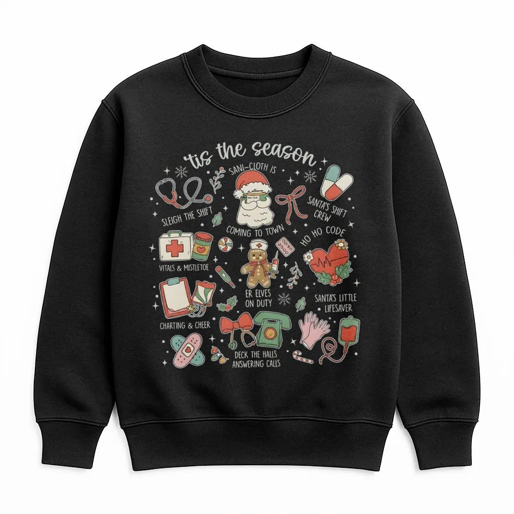 Medical Holiday Doodle Sweatshirt, Nurse Christmas Sweatshirt, Healthcare Worker Xmas Crewneck, Adorable Nursing Winter Graph