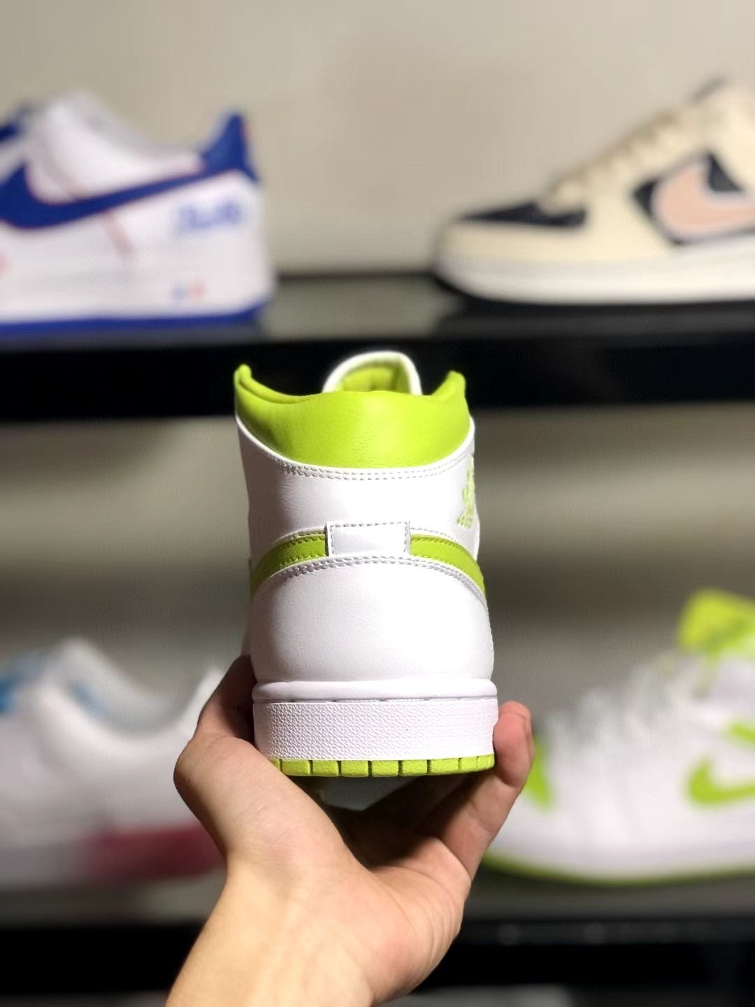 Mid Top Basketball Shoes, White Green Colorway, Lace Up Design, Casual Gift for Shoe Lovers