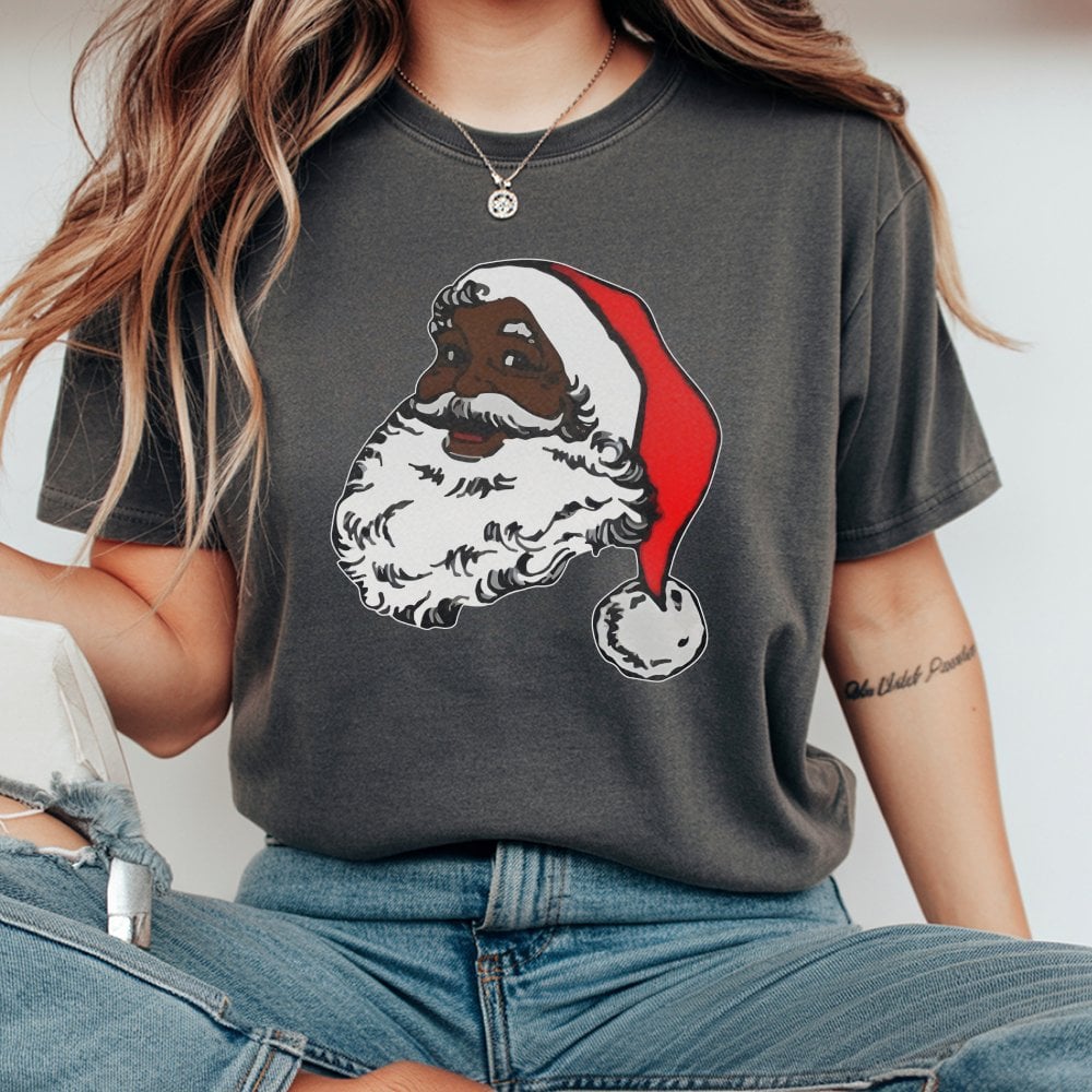 African American Santa Claus Shirt, Black Santa T-Shirt, Inclusive Holiday Graphic Tee, Retro Xmas Santa T-Shirt, Christmas P