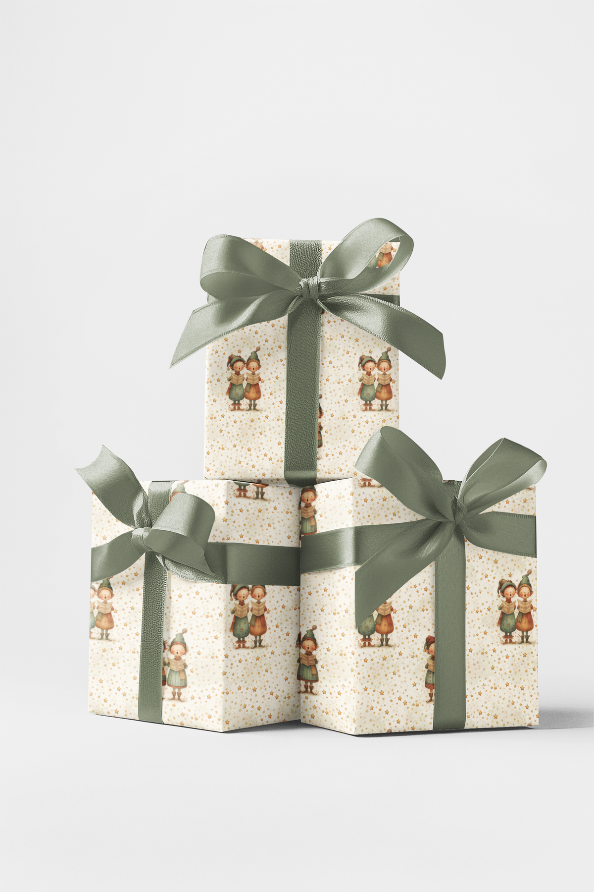 Vintage Christmas Caroler Gift Wrap, Starry Song Carolers Wrapping Paper, Starlit Winter Holiday Gift Wrapping Paper, Nostalg