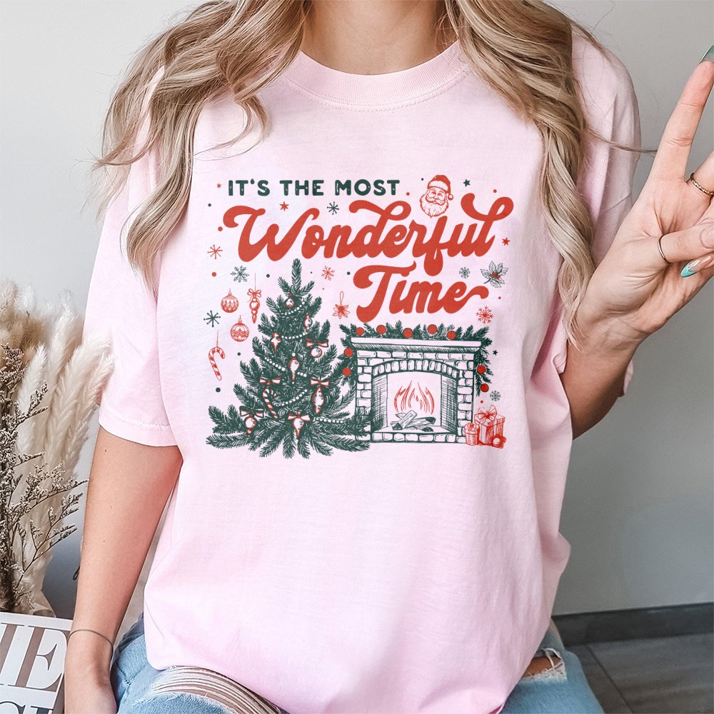 Retro Holiday Fireplace Shirt, It's the Most Wonderful Time Christmas T-Shirt, Comfy Xmas Aesthetic Tee, Festive Family Holid