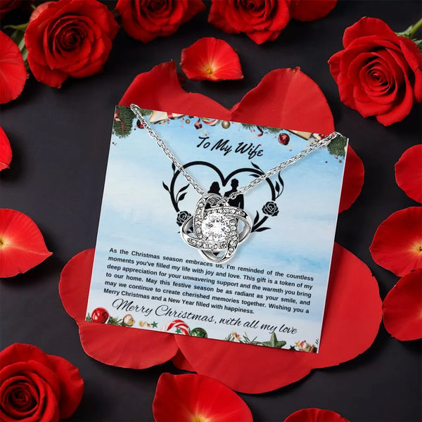 Rotating Rose Box Love Knot Pendant, Love Knot Necklace for Wife, CZ Crystal Knot Necklace, Romantic Christmas Present, Anniv