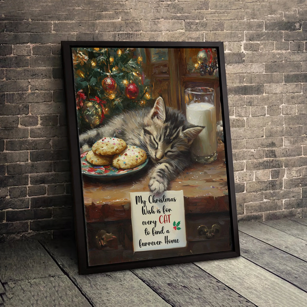 Adorable Cat Wish Quote Canvas Print, Sleeping Kitten Christmas Canvas Art, Holiday Cat Lover Canvas Decor, Pet Digital Downl
