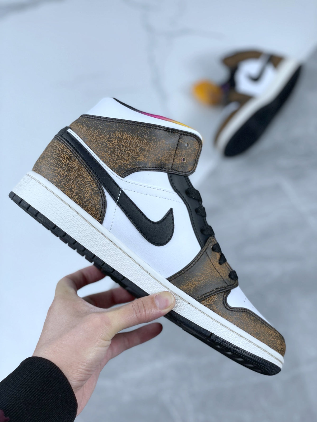 Mid Top Sneakers, White Black Yellow Colorway, Lace Up Design, Casual Gift for Sneaker Fans