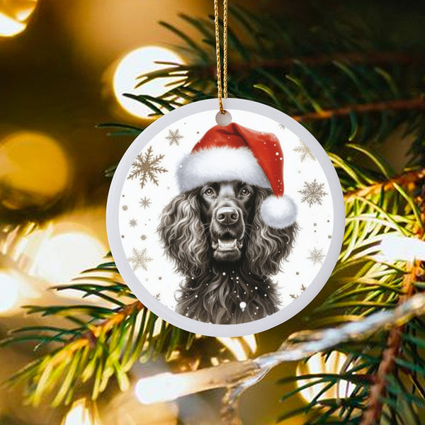 Santa Hat Dog Portrait Ornament, Cocker Spaniel Christmas Ornament, Ceramic Pet Holiday Tree Keepsake, Puppy Lover Xmas Tree 