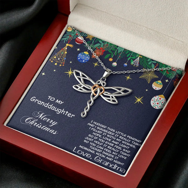 Rose Gold Heart Pendant Necklace, Dragonfly Necklace for Granddaughter, Stainless Steel Dragonfly Necklace, Christmas Present