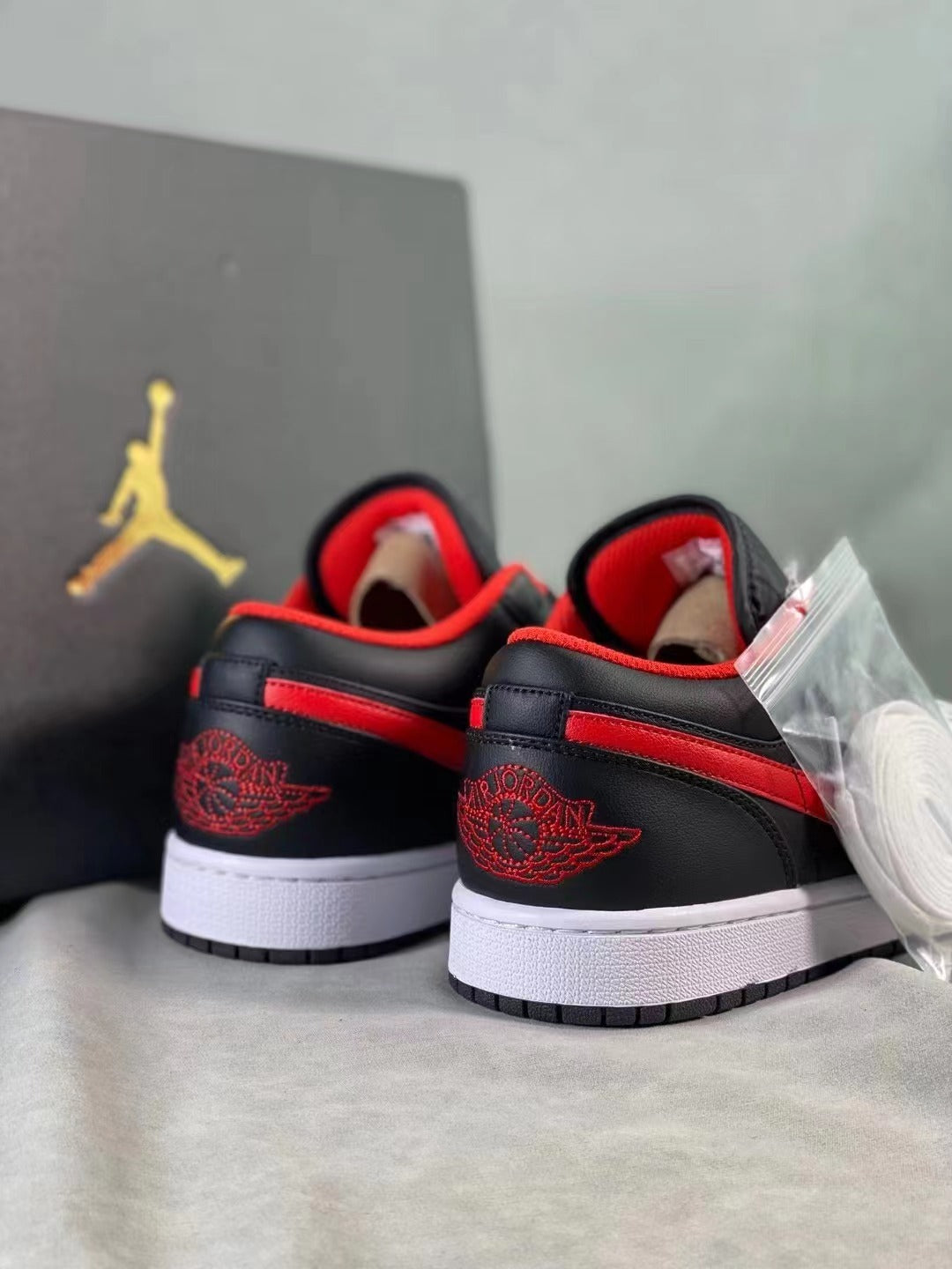 Low Top Basketball Shoes, Black Red Colorway, Lace Up Design, Casual Gift for Shoe Lovers