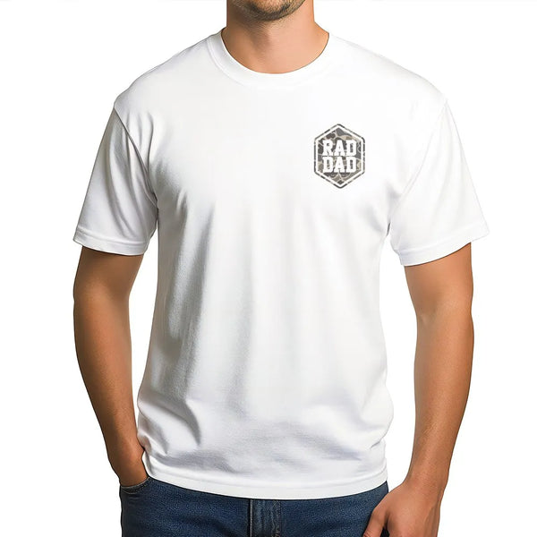 Rad Dad Graphic T-Shirt | Camouflage Hexagon Print | Soft 100% Cotton | Perfect Father's Day Gift for Dads