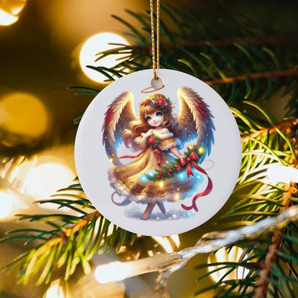 Whimsical Holiday Tree Ornament, Adorable Christmas Angel Ornament, Ceramic Angel Keepsake Ornament, Festive Christmas Tree H