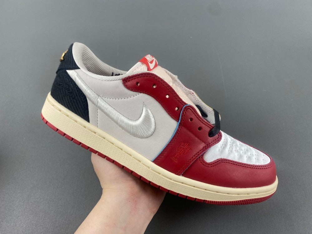 Low Top Sneakers, White Red Colorway, Lace Up Design, Casual Gift for Sneaker Fans