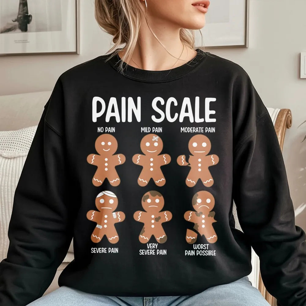 Humorous Nurse Christmas Sweatshirt, Pain Scale Gingerbread Sweatshirt, Medical Ugly Sweater Crewneck, Holiday Present Nurse 