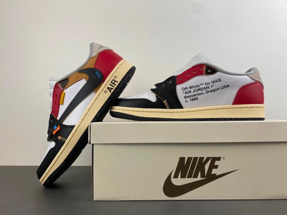 Low Top Sneakers, White Black Red Colorway, Leather Footwear, Reverse Hook Design, Lace Up Design, Casual Gift for Sneaker Fans