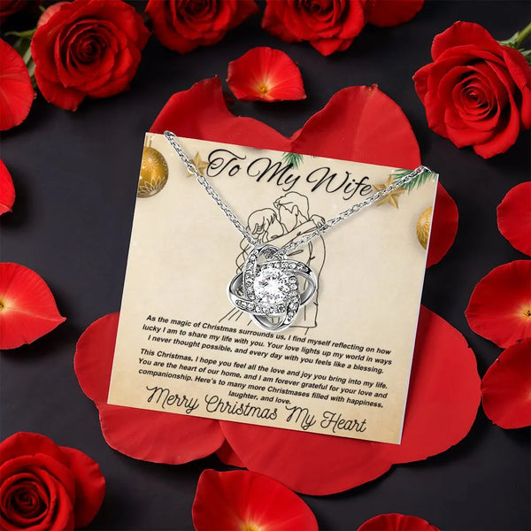 Rotating Rose Box Love Knot Pendant, Wife Love Knot Necklace, CZ Crystal Knot Necklace, Romantic Christmas Jewelry, Holiday P