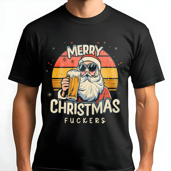 Humorous Christmas T-Shirt, Santa Drinking Beer Shirt, Retro Santa Graphic Tee, Sarcastic Holiday Shirt, Adult Humor Xmas Tee