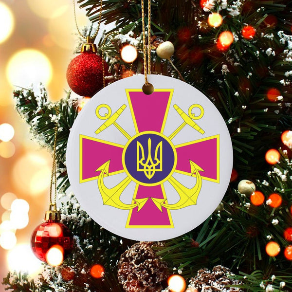 Tryzub Emblem Anchor Tree Ornament, Ukrainian Navy Ceramic Ornament, Ukrainian Heritage Ornament, Military Pride Christmas Pr