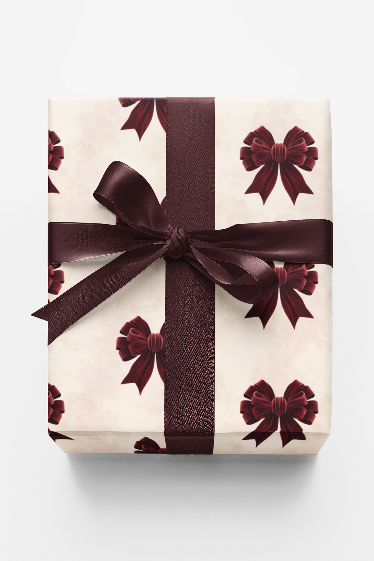 Crimson Red Bows Gift Wrap, Velvet Ribbons Wrapping Paper, Cream Holiday Bow Pattern Wrapping Paper, Vintage Christmas Gift W