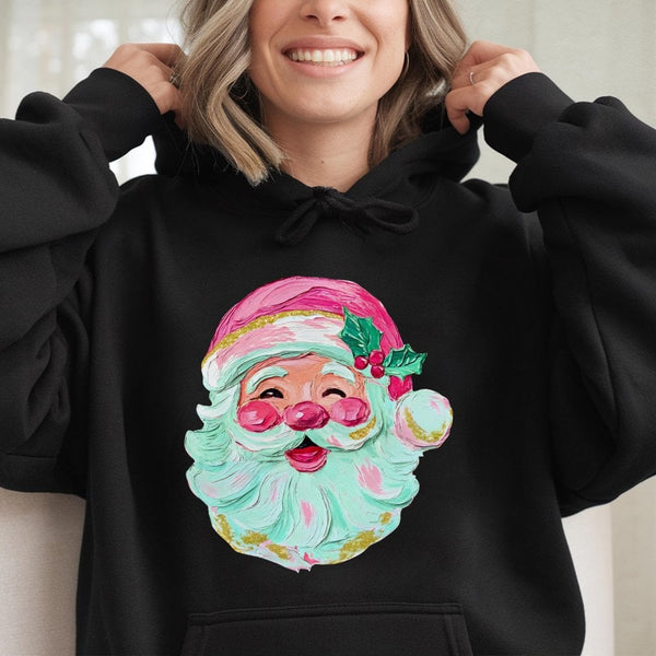 Oil Painting Brushstroke Santa Graphic Hoodie, Retro Santa Hoodie, Vintage Holiday Sweatshirt, Aesthetic Christmas Hooded Pul