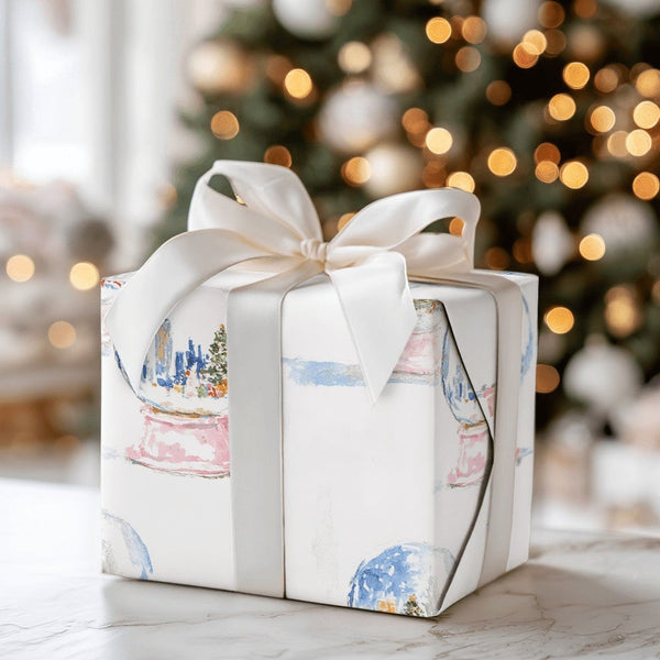Watercolor New York City Skyline Gift Wrap, NYC Snow Globe Christmas Wrapping Paper, Winter Holiday Wrapping Paper Roll