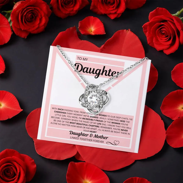 Cubic Zirconia Message Card Jewelry, Daughter Love Knot Necklace, Daughter Knot Necklace, Birthday Christmas Present, Love Kn