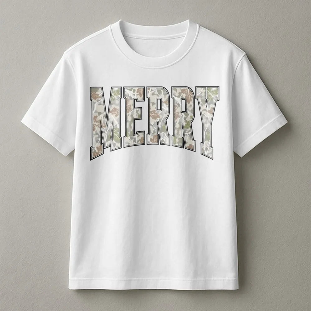 Varsity Leaf Camouflage Holiday Shirt, Merry Christmas Camo T-Shirt, Festive Xmas Graphic Tee, Camo Christmas T-Shirt, Holida