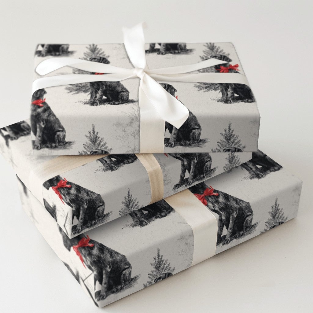 Vintage Dog Holiday Gift Wrap, Black Labrador Christmas Wrapping Paper, Retro Lab Pine Tree Wrapping Paper, Pet Lover Gift Wr