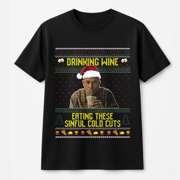 Humorous Christmas T-Shirt, Sinful Cold Cuts Holiday Shirt, True Crime Meme Graphic Tee, Dark Humor Winter Holiday Xmas T-Shi