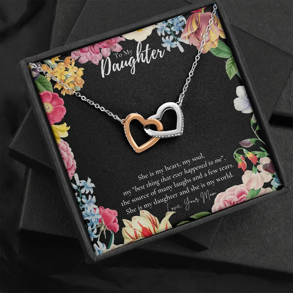 Interlocking Heart Necklace, To My Daughter Heart Necklace, Sentimental Love Necklace, Christmas Present from Mom, Birthday K