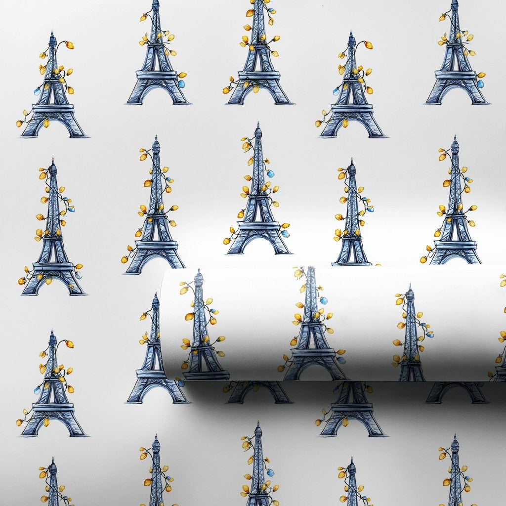 Paris Watercolor Gift Wrap, Eiffel Tower Christmas Wrapping Paper, France Holiday Travel Wrapping Paper, Parisian Decor Gift 
