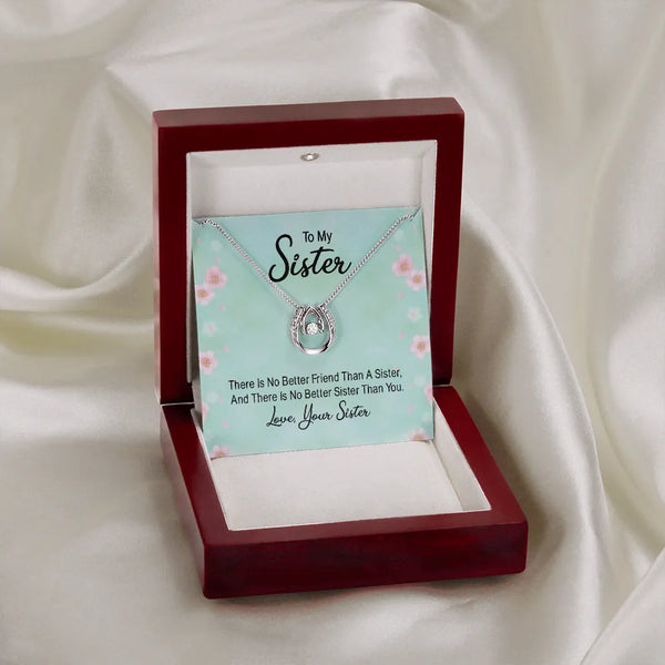 White Gold CZ Pendant Necklace, To My Sister Lucky in Love Necklace, Sister Love Ribbon Jewelry, Sister Birthday Christmas Pr