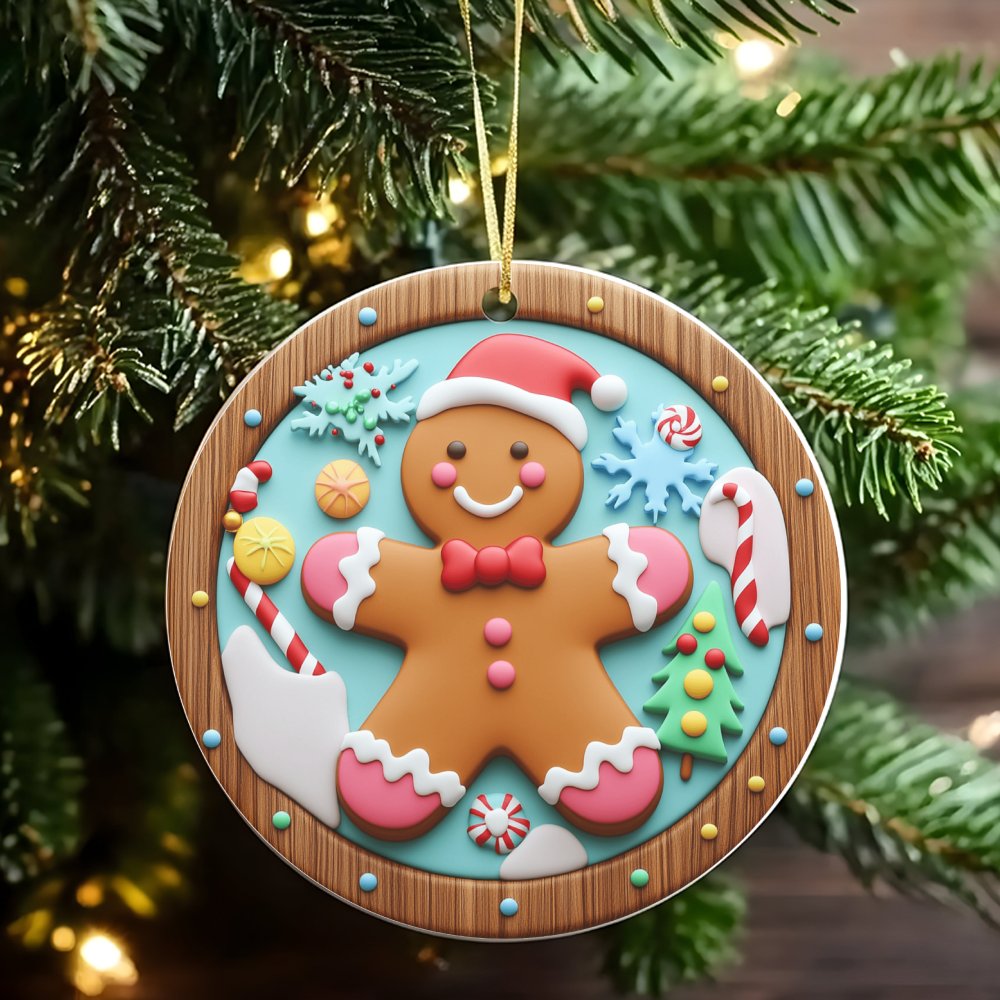 Holiday Cookie Ceramic Ornament, Gingerbread Man Christmas Ornament, Adorable Xmas Tree Ornament, Festive Gingerbread Decor, 