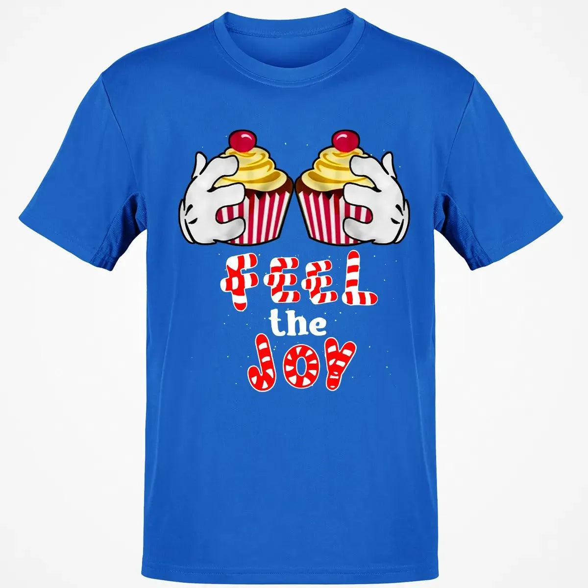 Adorable Cartoon Cupcake Graphic Tee, Feel the Joy Christmas Shirt, Holiday Sweets T-Shirt, Festive Winter Shirt, Dessert Lov